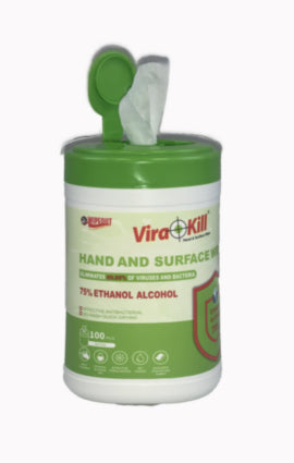 Virakill Hand And Surface Wipes Tub (12x100) – cleaning & sanitising wipes