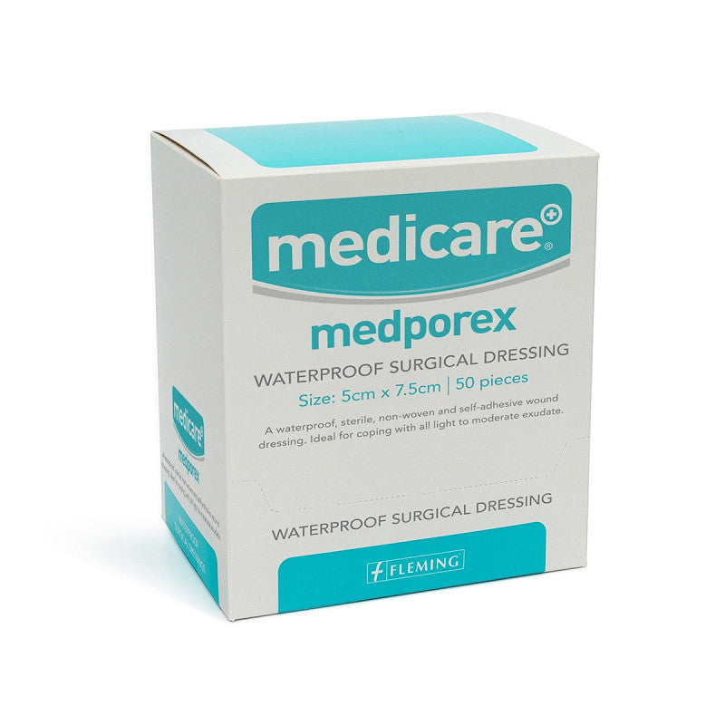 Medporex Waterproof Adhesive Dressing 5x7cm - Box of 50