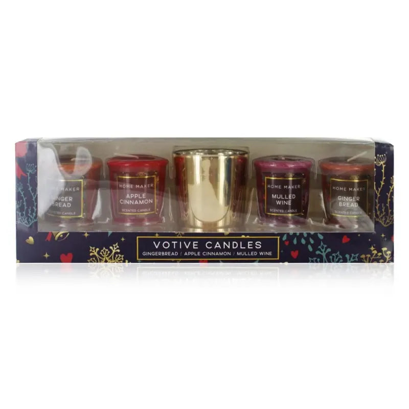 Home Maker Xmas 4 Pack Votive & Holder Set (Pack of 6)