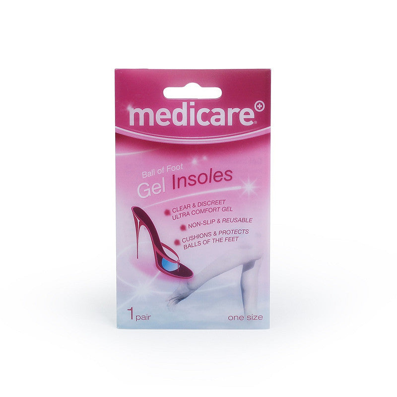 Medicare ball of foot gel insoles clear non-slip 2-pack – forefoot and heel cushioning insole