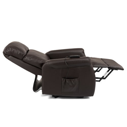 Timago RELAX lift chair – rear view showing transport wheels and power cable