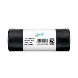2Work Refuse Sack 100 Litre Black 20 Bags per Roll – bin liners & refuse sacks