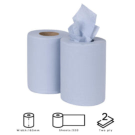 Nisbets Essentials Centrefeed Blue Rolls 2Ply 320 Sheets 2 pack – hand towels & centrefeed rolls