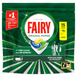 Fairy Original Power All in One Lemon Dishwasher Tablets 15 Capsules – dishwasher detergents & additives