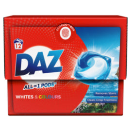 Daz Universal Whites & Colours All In 1 Pods 12 Wash – cleaning & hygiene supplies