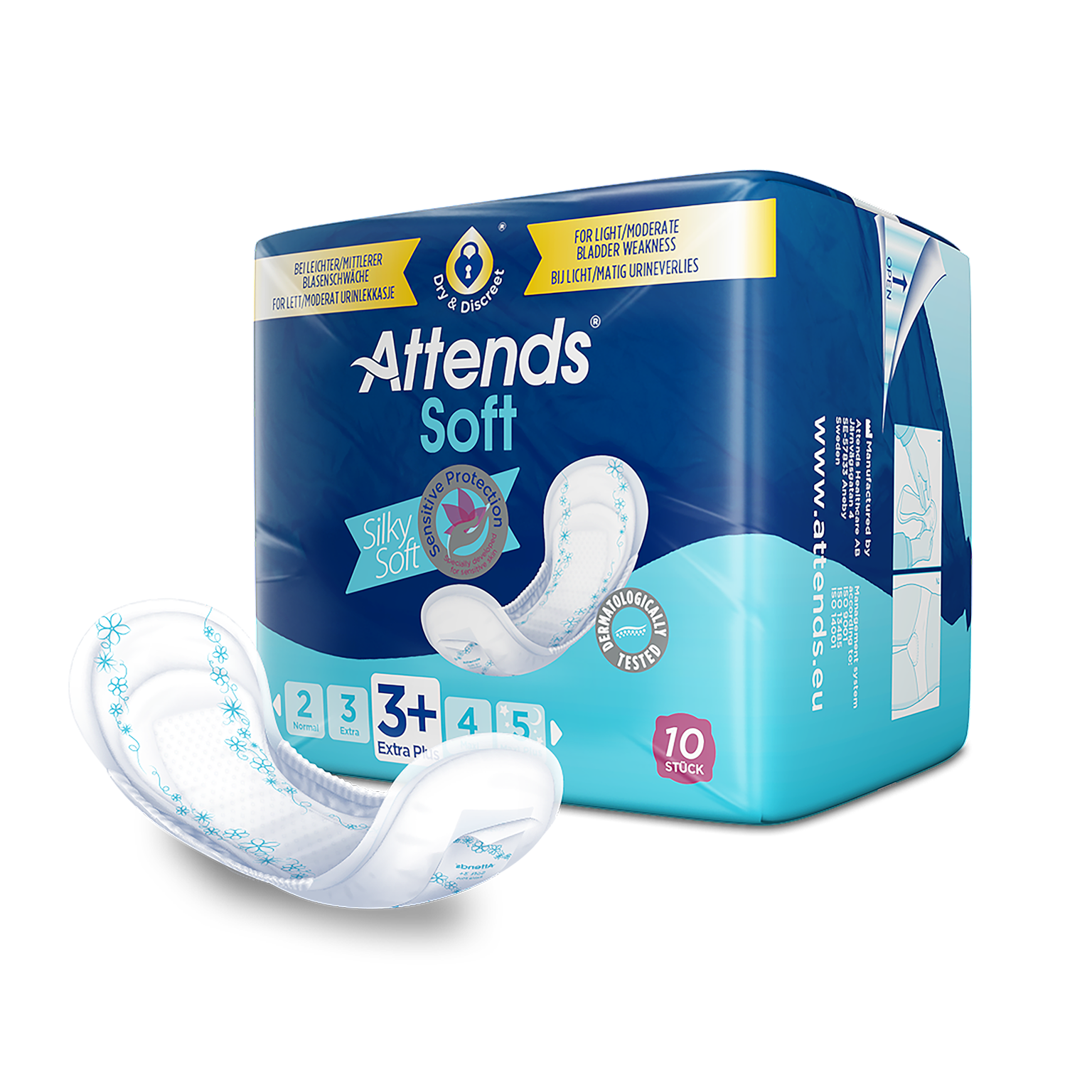 Attends Soft Shaped Pads Level 3 Extra Plus - contoured shaped incontinence pad, 500ml absorbency, pack of 10