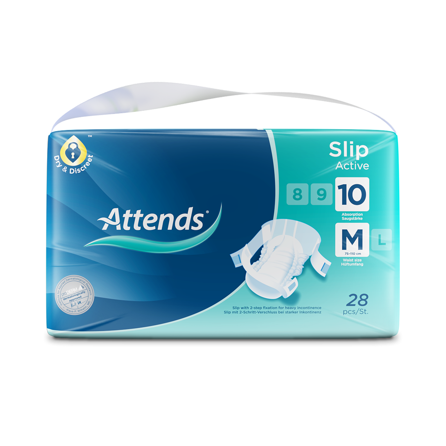 Attends Slip Active Diaper Level 10 - Medium - high-absorbency slip-on diaper with resealable tabs, pack of 28