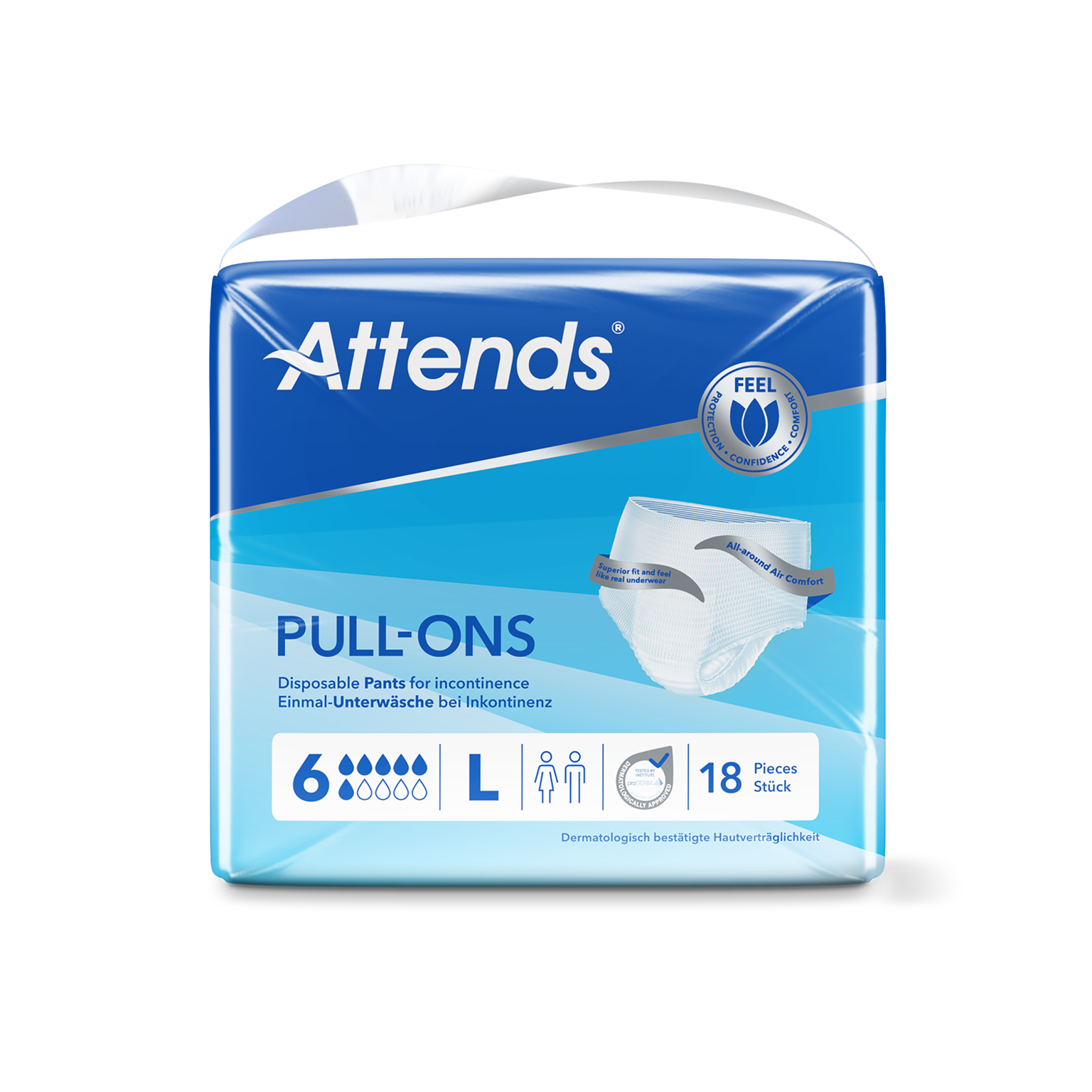 Attends Pull-On Pants Level 6 - Large - pull-on incontinence pants, 1100ml absorbency, tear-away sides, pack of 18