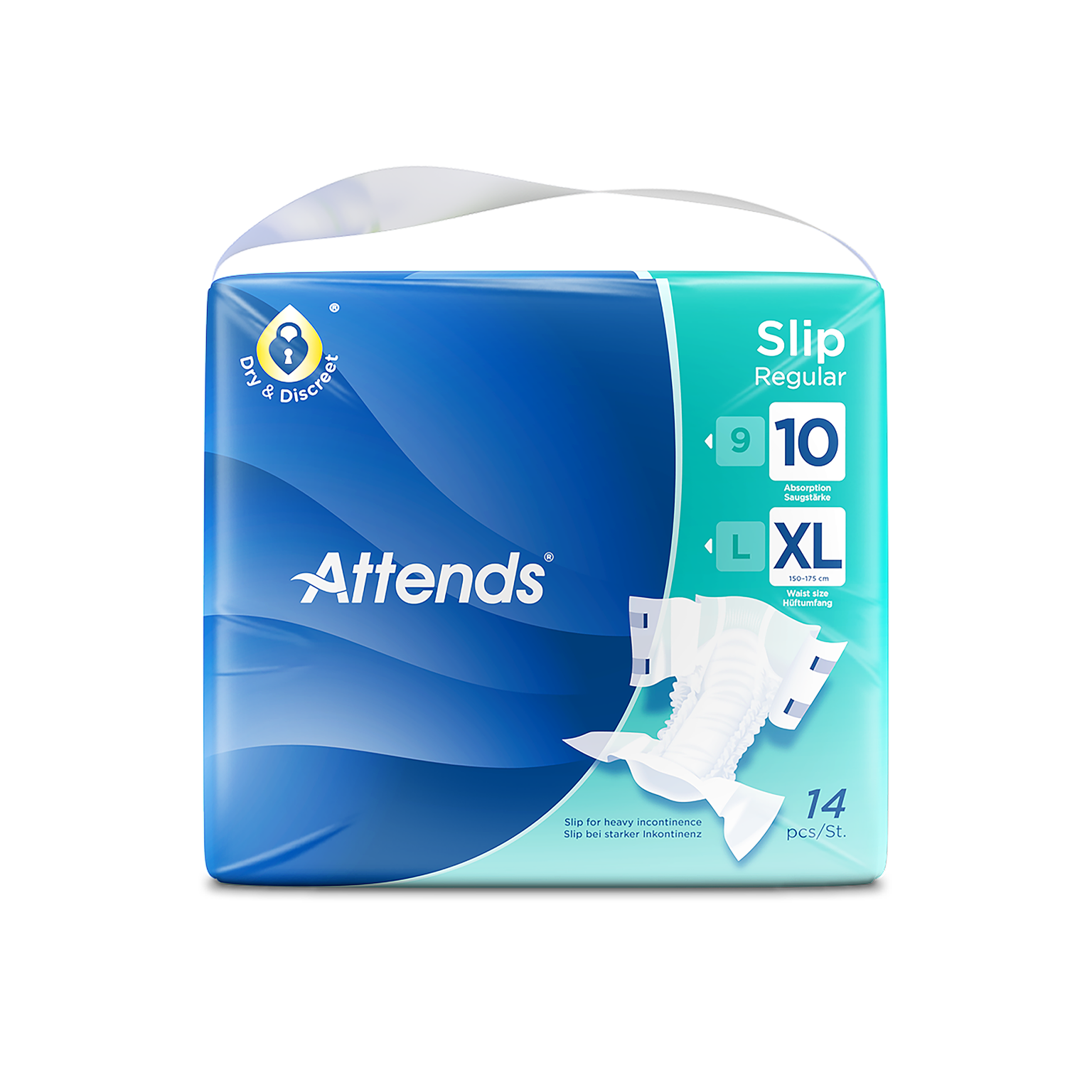 Attends Slip Regular Plus Diaper Level 10 - XL - extra-large slip-on diaper, 2200ml absorbency, pack of 15