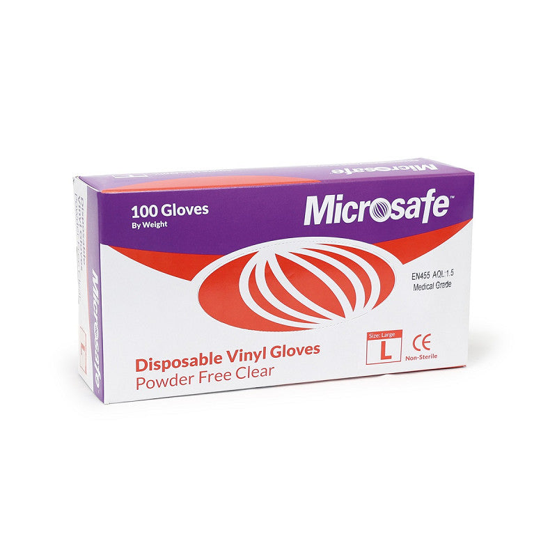 Microsafe Powderfree Clear Vinyl Gloves 100's (lg)