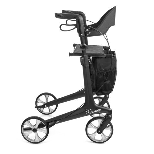 Black rollator with wheels on a white background