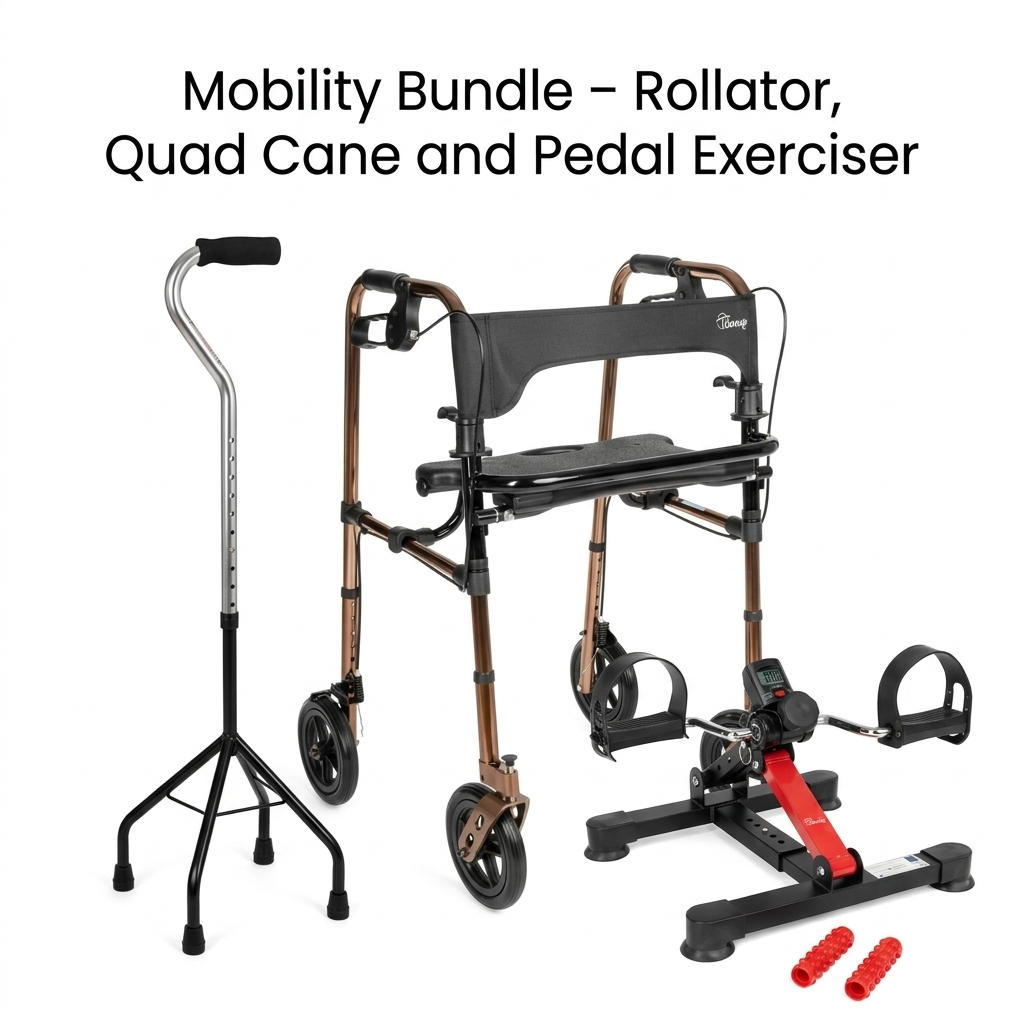 Mobility Bundle – Rollator, Quad Cane and Pedal Exerciser