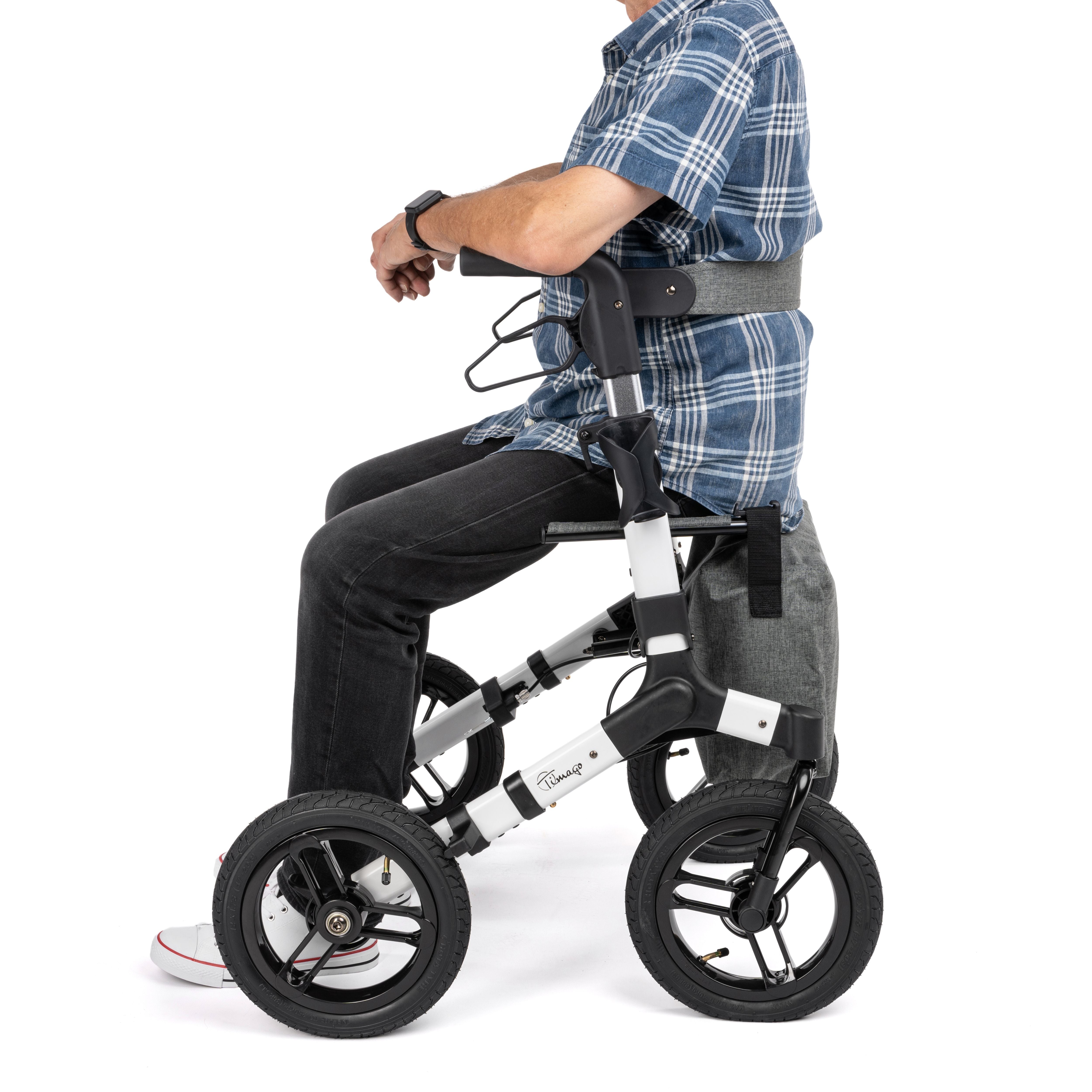 RANGER Aluminium Rollator with 12" Pneumatic Wheels for Outdoor Use (Silver)