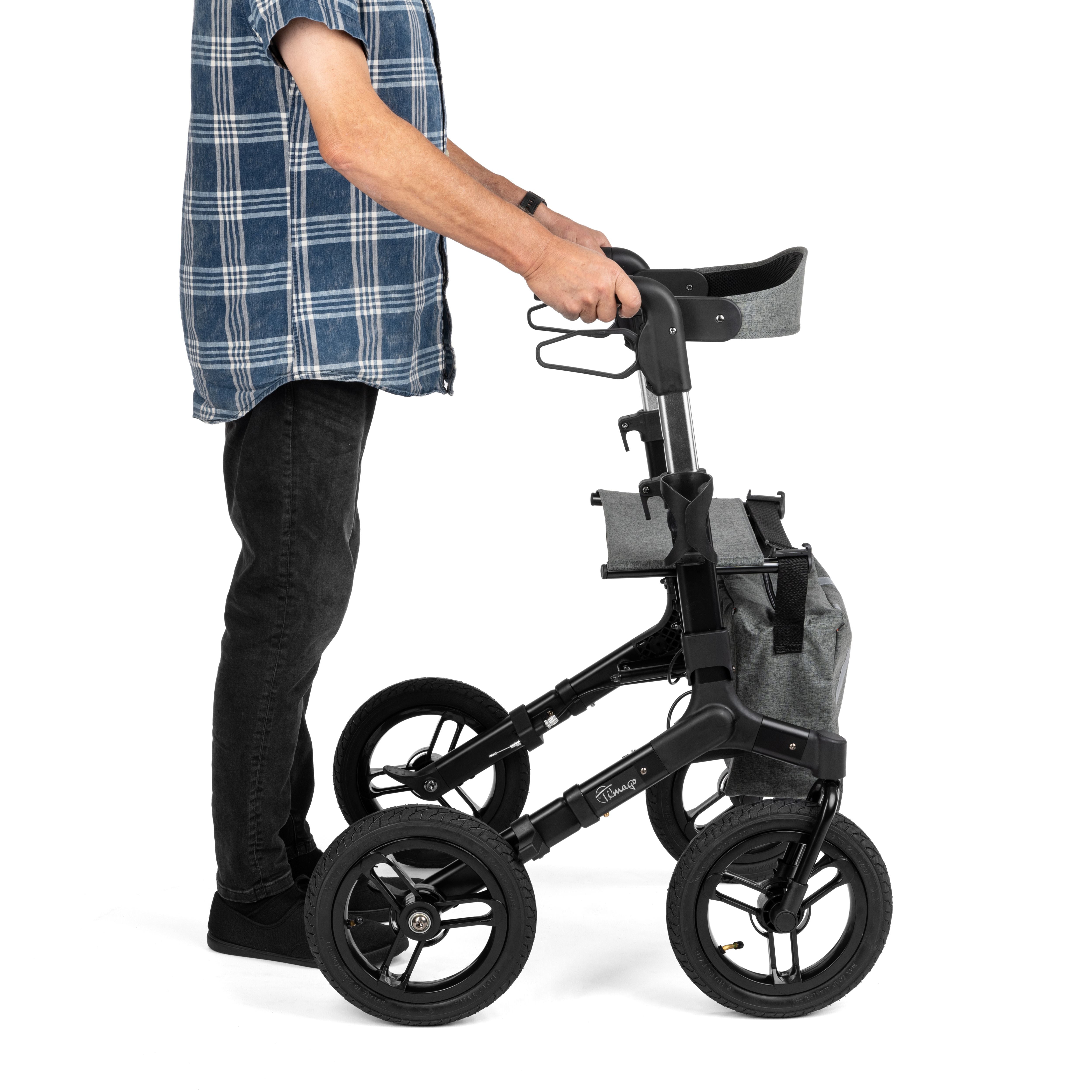 RANGER Aluminium Rollator with 12-Inch Pneumatic Wheels for Outdoor Use Black (Ireland)