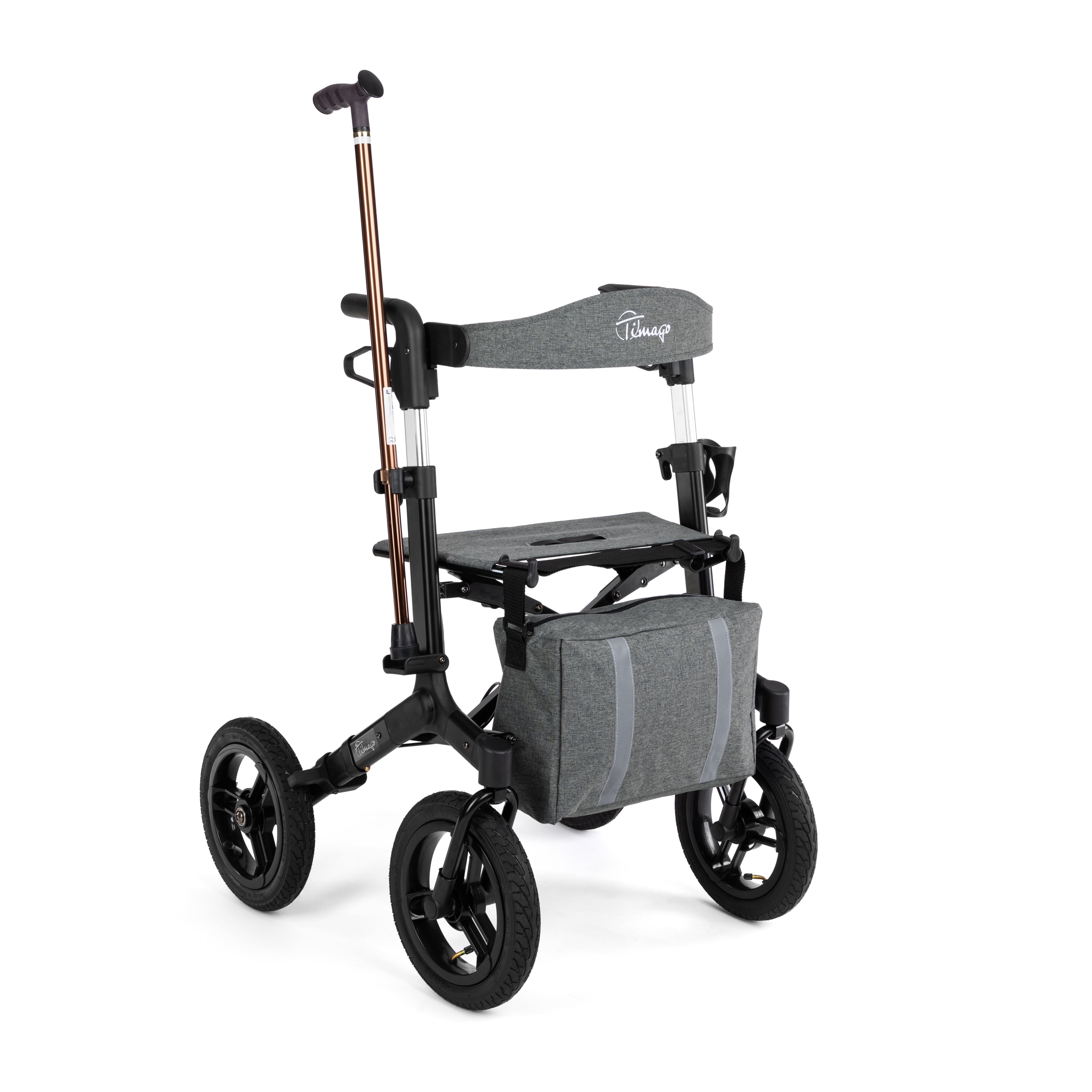 RANGER Aluminium Rollator with 12-Inch Pneumatic Wheels for Outdoor Use Black (Ireland)