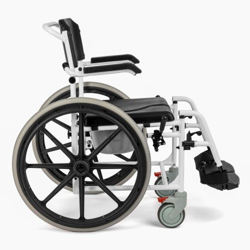 Aluminium Shower & Commode Wheelchair with 24" Rear Wheels and PU Seat – White