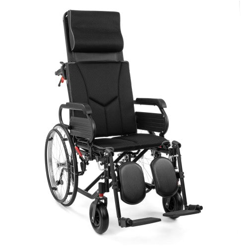 NEURO-TIM Aluminium Reclining Wheelchair – Adjustable Backrest, Elevating Leg Rests, Head Support & Anti-Tip Safety System