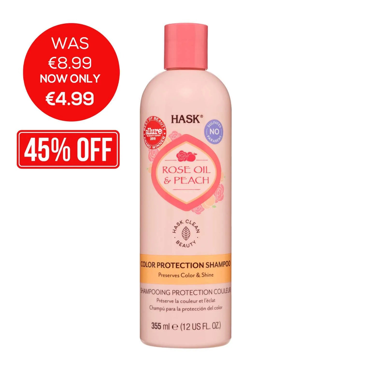 Hask Rose Oil & Peach Shampoo 355ML (Pack of 4)