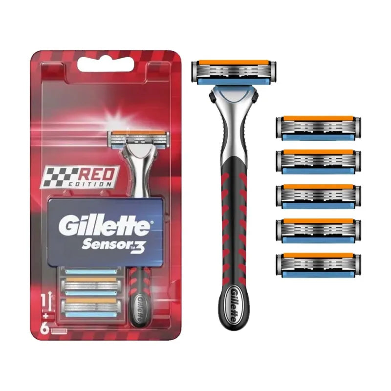 Gillette Sensor 3 Razor + 6 Heads Red Edition Pack X10 (Pack of 6)