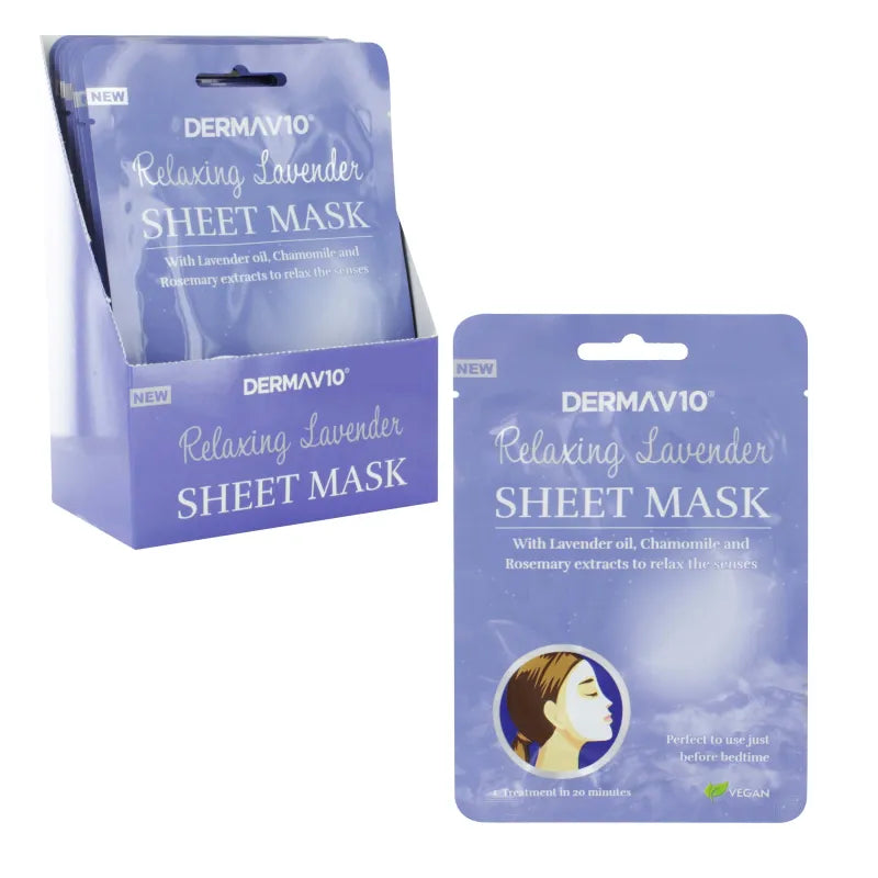 Derma V10 Lavender Sheet Mask X12 (Pack of 12)