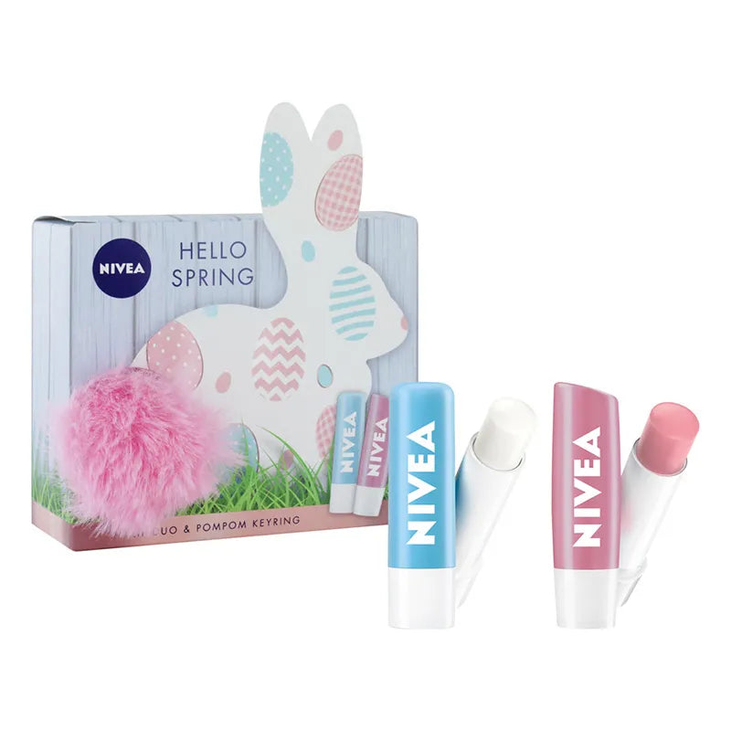 Nivea Lip Balm Duo & Pom Pom Key Ring Set (Pack of 6)