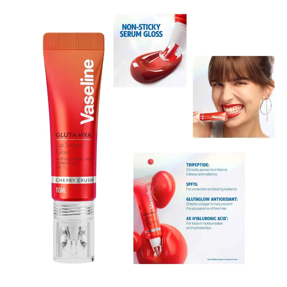 Vaseline Gluta-Hya Lip Serum Gloss Cherry Crush 10ML (Pack of 6)