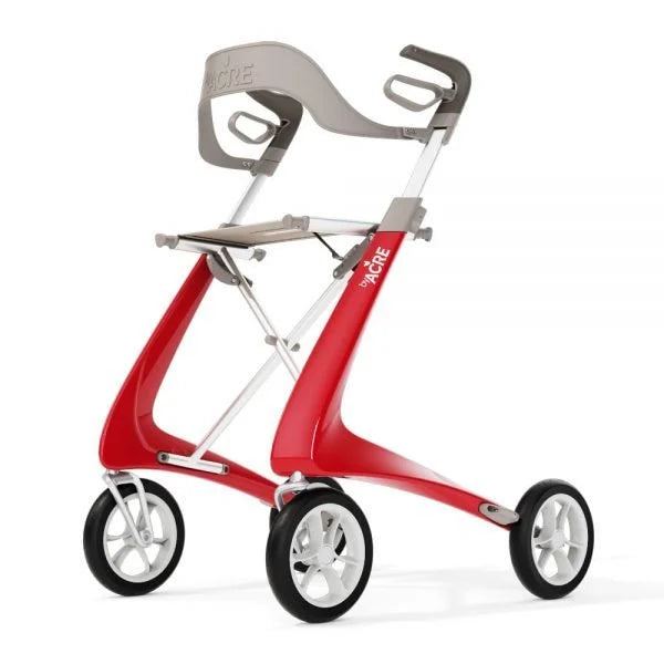 byACRE Carbon Ultralight Backrest - Left Perspective on Strawberry Red Rollator