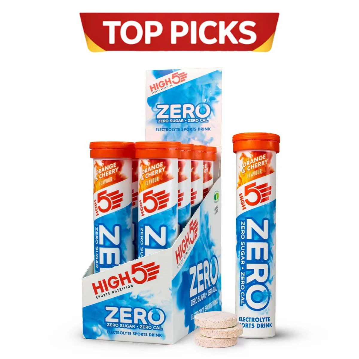 High 5 Zero Salts Tube Orange & Cherry X8 Electrolyte Sports Drink (Pack of 8)