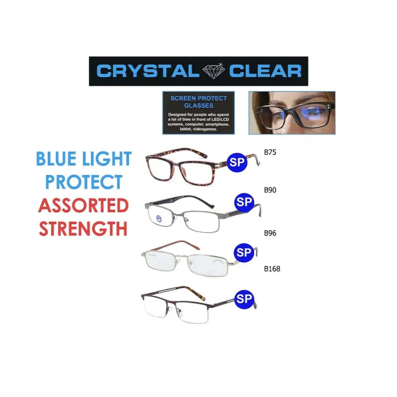 Crystal Clear Readers Blue Light Protect Reading Glasses (Pack of 6)