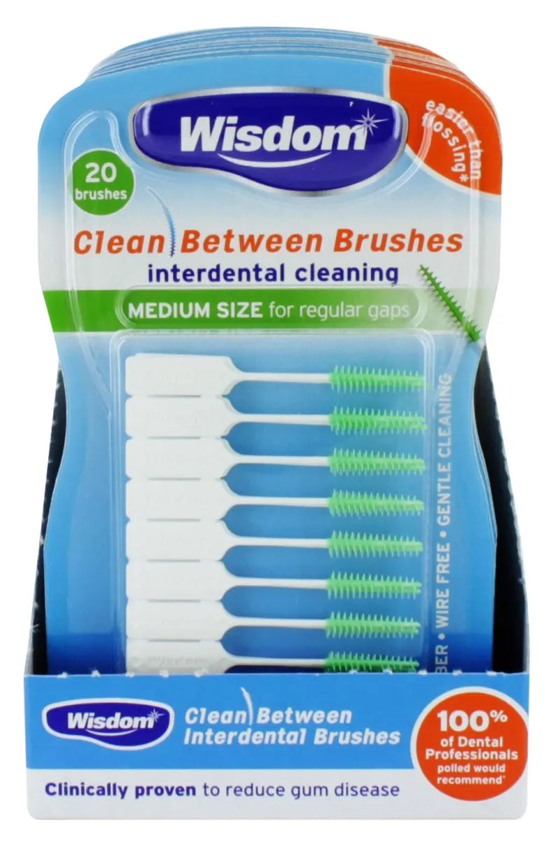 Wisdom Clean Between Brushes Medium Green X12 (Pack of 6)