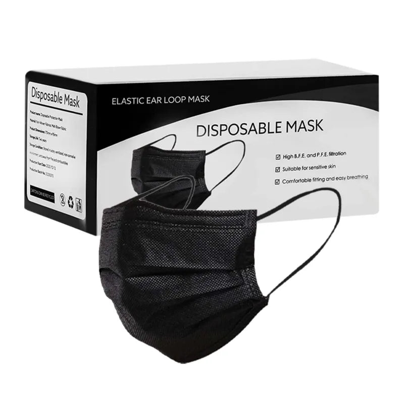 Disposable 3 Ply Black Masks X 50 (Pack of 50)