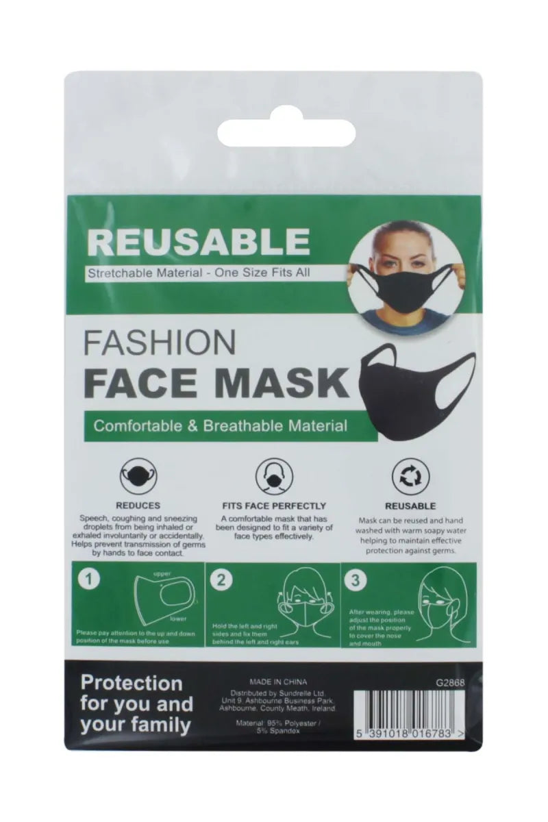 Black Polyester Face Mask (Pack of 12)