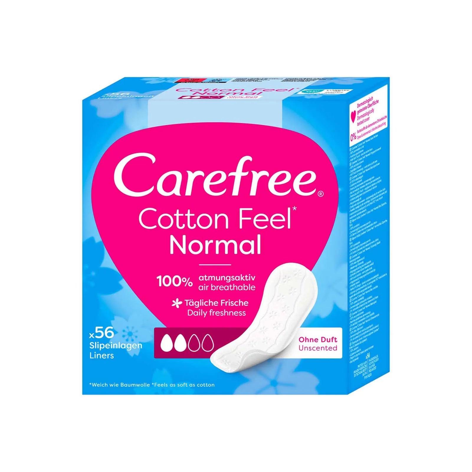 Carefree 56 Pantyliners Normal Cotton Feel Unscented (Pack of 6)