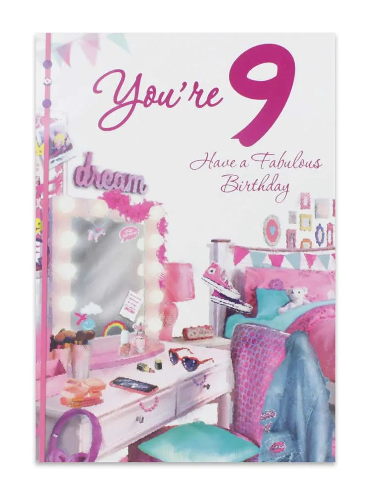 Girl Age 9 Birthday Card (Pack of 12)