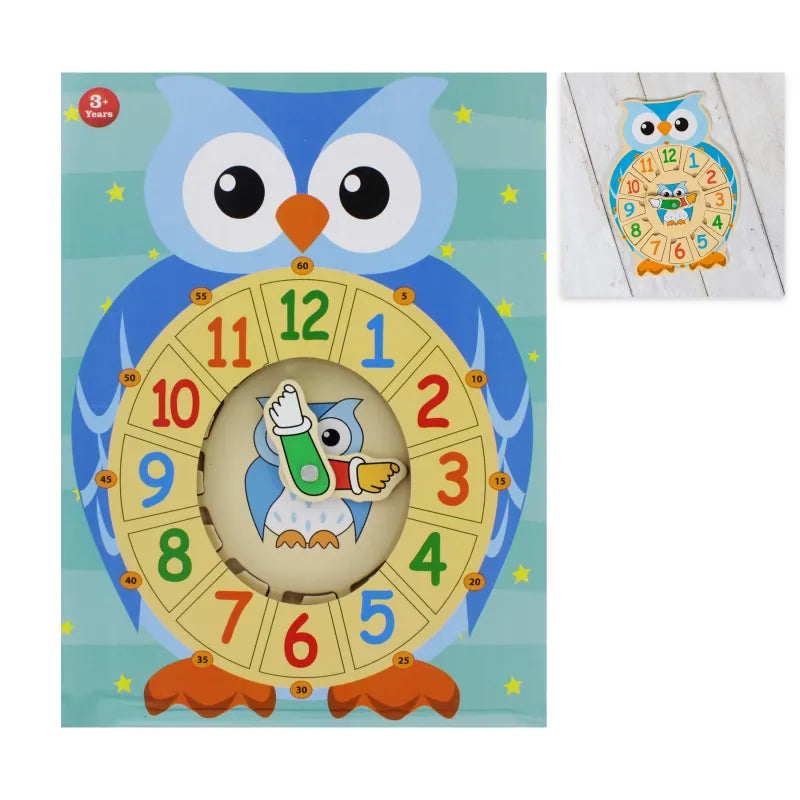 Lp62047 Wood Learning Clock Owl Blue (Pack of 3)