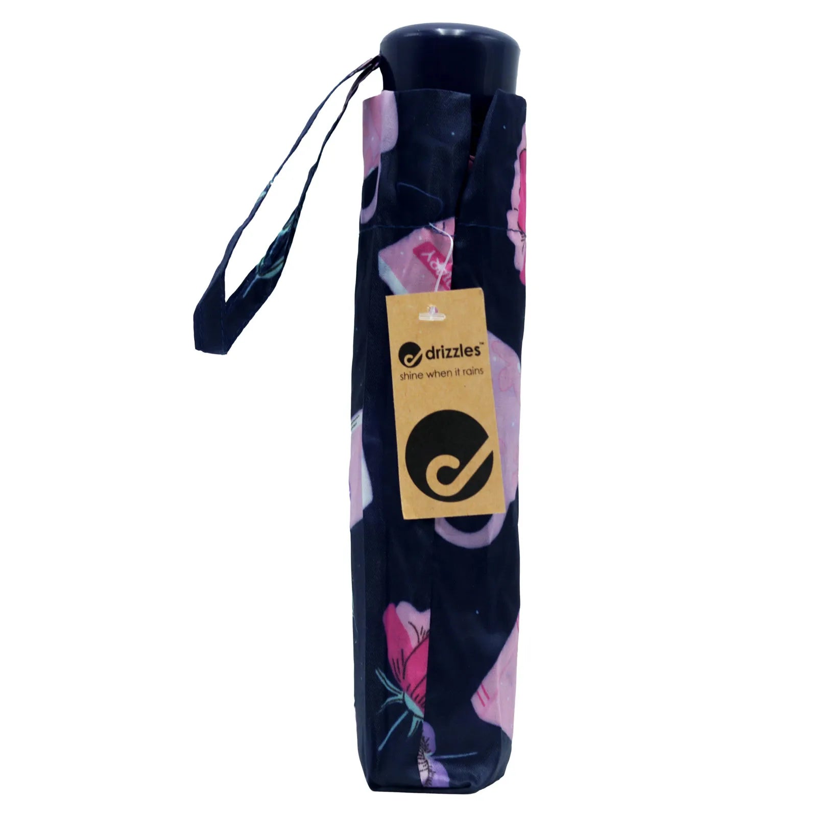 Drizzles Navy Print Folding Umbrella