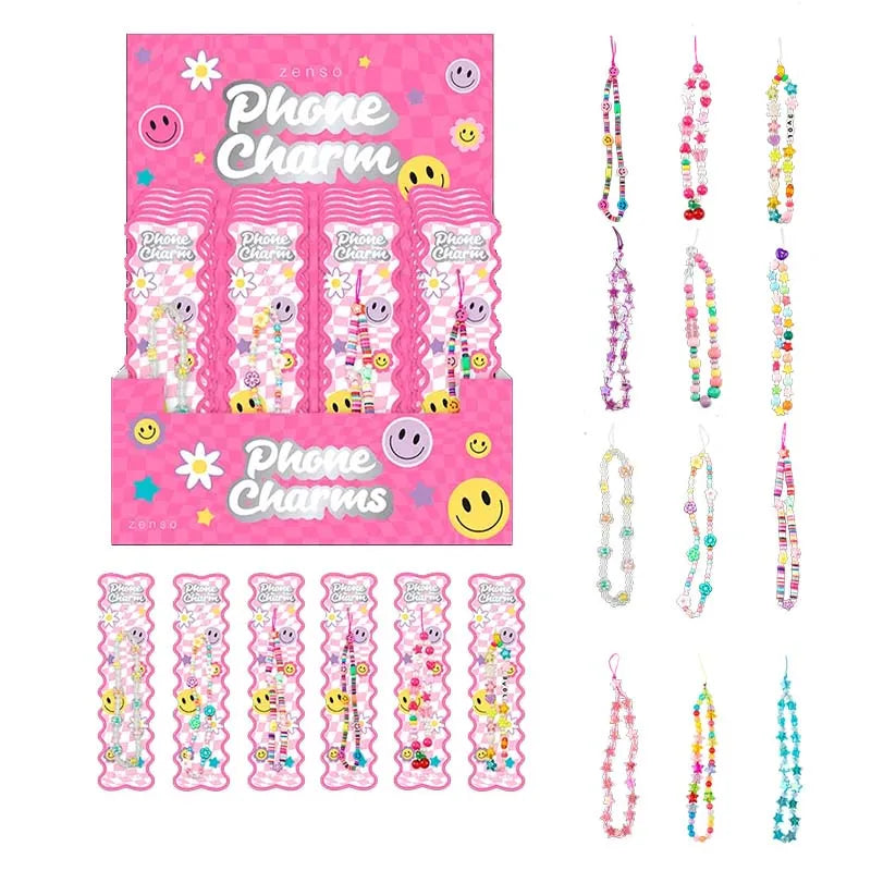 Ele12530 Beaded Phone Charm Disp X48 (Pack of 48)