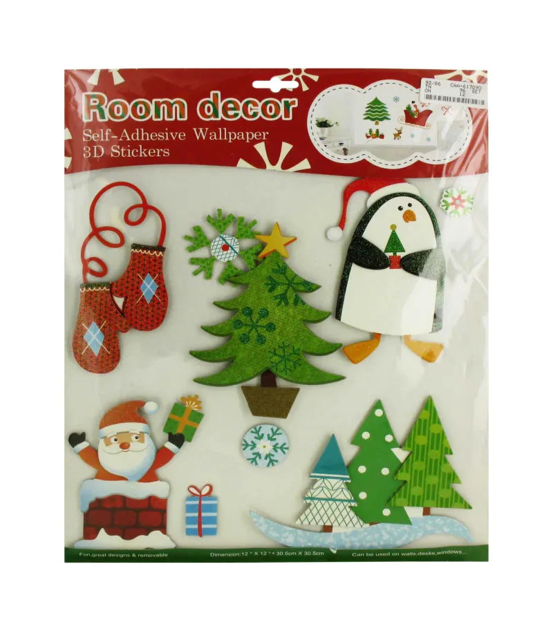 Caa617090 Xmas Room Decor 3D Stickers (Pack of 12)