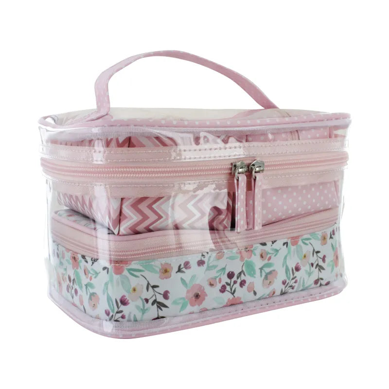 Square 4 In 1 Toilet Bag Set Pink (Pack of 3)