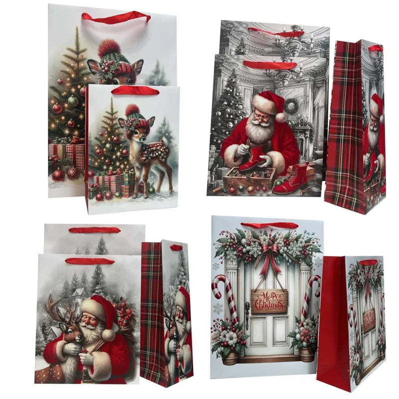 Christmas Gift Bags 2025 Large Velvet / Glitter (Pack of 12)