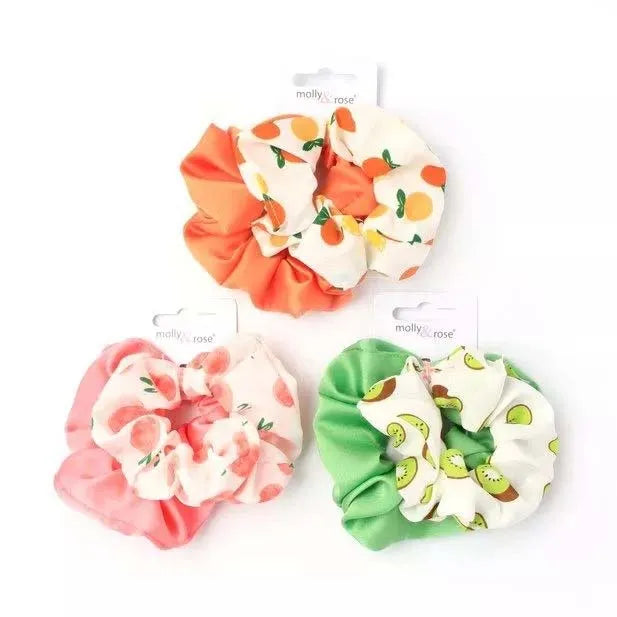 8156 Molly & Rose Twin Fruit/Plain Scrunchy (Pack of 6)
