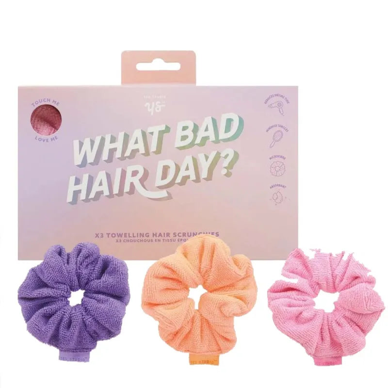 What Bad Hair Day 3 Towelling Scrunchy Set (Pack of 6)
