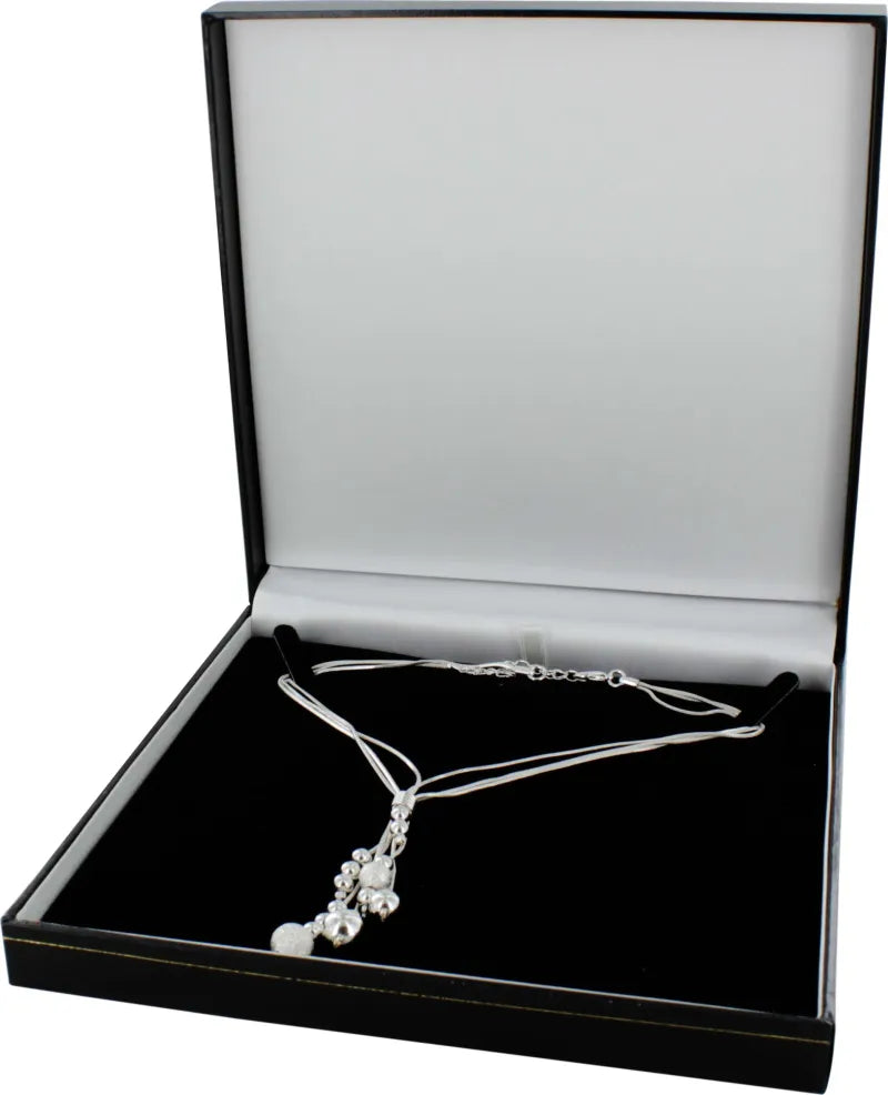 Silver Diamonte Neklet In Leather Box (Pack of 12)
