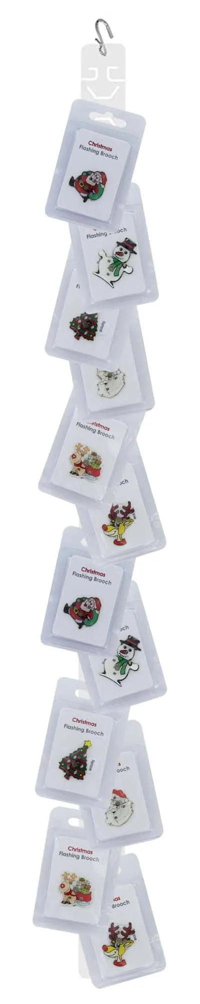 Flashing Xmas Brooch Clip Strip X12 (Pack of 12)