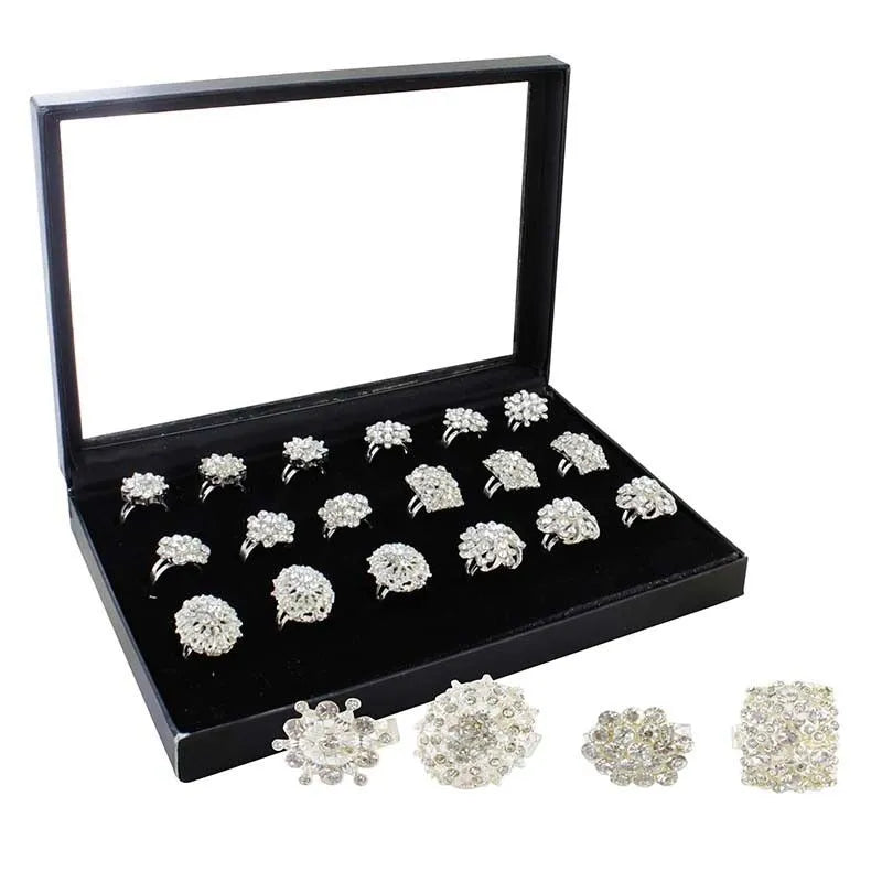 70201 Clear Diamonte Ring Display X18 (Pack of 18)