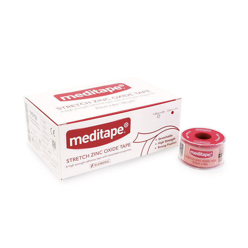 Meditape Stretch Zinc Oxide Tape 2.5cm x 4m - Box of 12