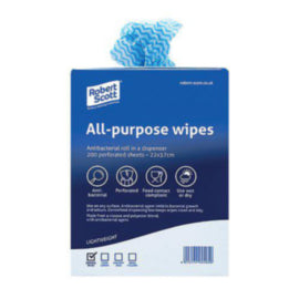 Cloths On A Roll All-purpose Wipes Antibacterial Dispenser Box 220x370mm Blue – surface cleaners & disinfectants