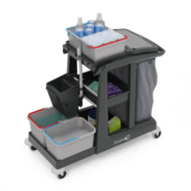 ECO-Matic EM3 Cleaning Trolley with Open Shelf Storage & 120L Waste Bin – waste bins & containers