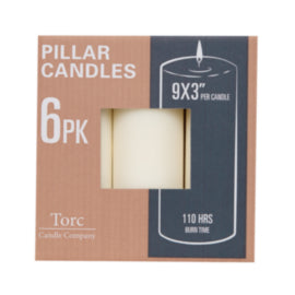 Torc Ivory Pillar Candles 9x3 Inch/23x8cm 6Pk – cleaning & hygiene supplies