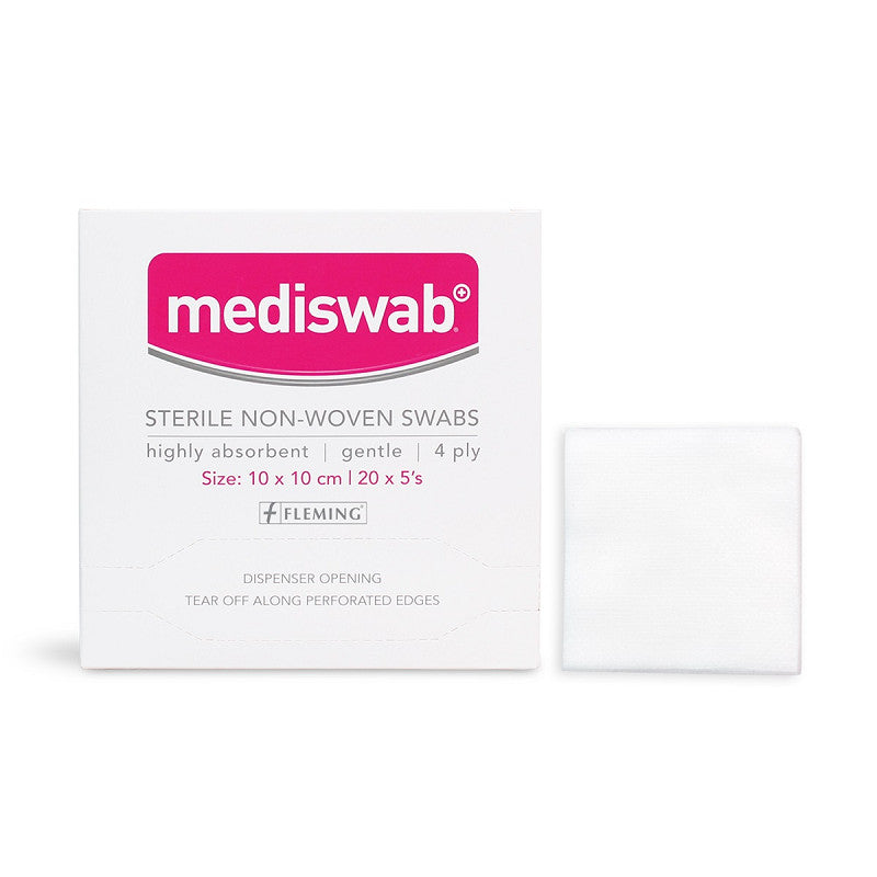Mediswab Sterile Non Woven Swabs 10x10cm - Box of 20